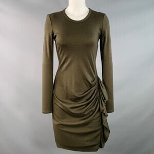 JOSEPH Size S Olive Green Wool Gathered Side Zipper Midi Dress